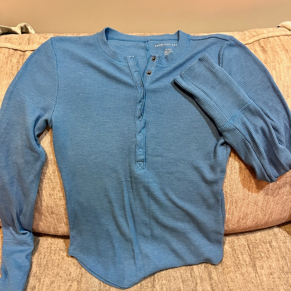 American Eagle Outfitters Blue Long Sleeve Henley